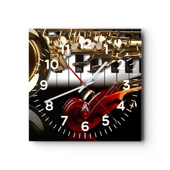 Zegar ścienny - Blacha, drewno i kość słoniowa - 30x30cm - Muzyka Instrument Muzyczny Klawesyn - Kwadratowy zegar ścienny - Nowoczeny Stylowy Zegar do salonu do kuchni - Cichy i Modny zegar ARTTOR
