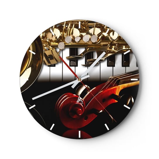 Zegar ścienny - Blacha, drewno i kość słoniowa - 30x30cm - Muzyka Instrument Muzyczny Klawesyn - Okrągły zegar na szkle - Nowoczeny Stylowy Zegar do salonu do kuchni - Cichy i Modny zegar ARTTOR