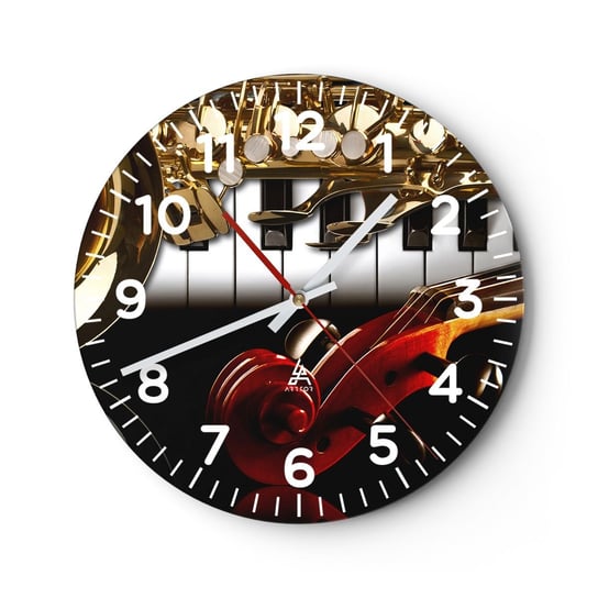 Zegar ścienny - Blacha, drewno i kość słoniowa - 40x40cm - Muzyka Instrument Muzyczny Klawesyn - Okrągły zegar szklany - Nowoczeny Stylowy Zegar do salonu do kuchni - Cichy i Modny zegar ARTTOR
