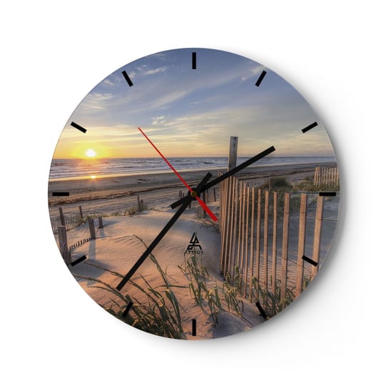 Zegar ścienny - Blask i cień wiatru - 30x30cm - Zachód Słońca Morze Krajobraz - Okrągły zegar na szkle - Nowoczeny Stylowy Zegar do salonu do kuchni - Cichy i Modny zegar ARTTOR