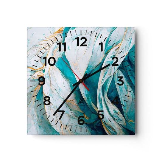 Zegar ścienny - Błękitna abstrakcja z motywem złota - 30x30cm - Sztuka Art Deco Subtelny - Kwadratowy zegar ścienny - Nowoczeny Stylowy Zegar do salonu do kuchni - Cichy i Modny zegar ARTTOR