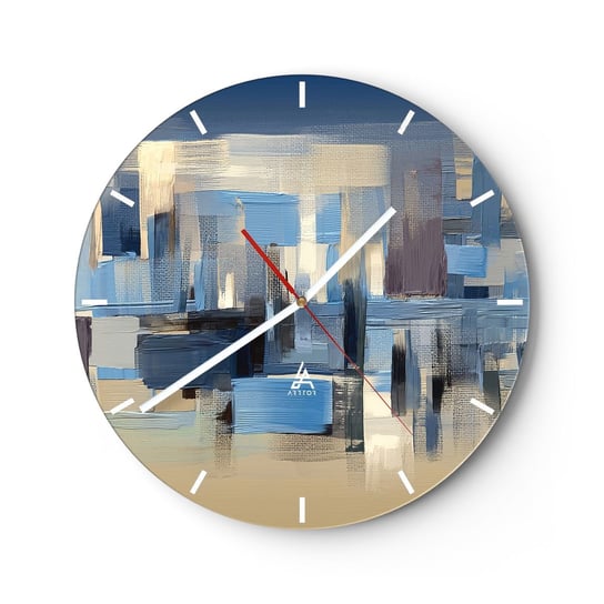 Zegar ścienny - Błękitna konstrukcja - 30x30cm - Artystyczny Abstrakcja Sztuka - Okrągły zegar na szkle - Nowoczeny Stylowy Zegar do salonu do kuchni - Cichy i Modny zegar ARTTOR