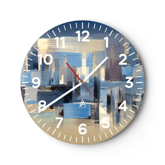 Zegar ścienny - Błękitna konstrukcja - 40x40cm - Artystyczny Abstrakcja Sztuka - Okrągły zegar szklany - Nowoczeny Stylowy Zegar do salonu do kuchni - Cichy i Modny zegar ARTTOR