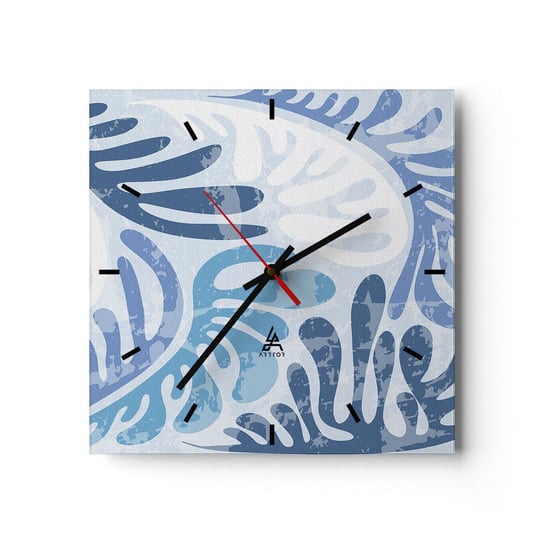 Zegar ścienny - Błękitne paprocie - 30x30cm - Minimalizm Pastelowe Boho - Kwadratowy zegar na szkle - Nowoczeny Stylowy Zegar do salonu do kuchni - Cichy i Modny zegar ARTTOR