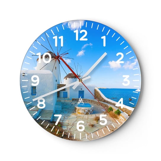 Zegar ścienny - Błękitny wiatr od morza - 30x30cm - Architektura Krajobraz Grecja - Okrągły zegar ścienny - Nowoczeny Stylowy Zegar do salonu do kuchni - Cichy i Modny zegar ARTTOR
