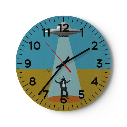 Zegar ścienny - Bliskie spotkanie - 30x30cm - Ufo Sztuka Współczesna Surrealizm - Okrągły zegar ścienny - Nowoczeny Stylowy Zegar do salonu do kuchni - Cichy i Modny zegar ARTTOR