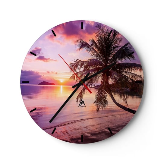 Zegar ścienny - Błogość aż po horyzont - 30x30cm - Krajobraz Palma Kokosowa Morze - Okrągły zegar na szkle - Nowoczeny Stylowy Zegar do salonu do kuchni - Cichy i Modny zegar ARTTOR
