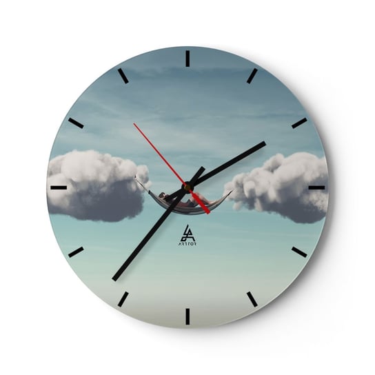 Zegar ścienny - Błogość chwili - 30x30cm - Abstrakcja Hamak Odpoczynek - Okrągły zegar na szkle - Nowoczeny Stylowy Zegar do salonu do kuchni - Cichy i Modny zegar ARTTOR