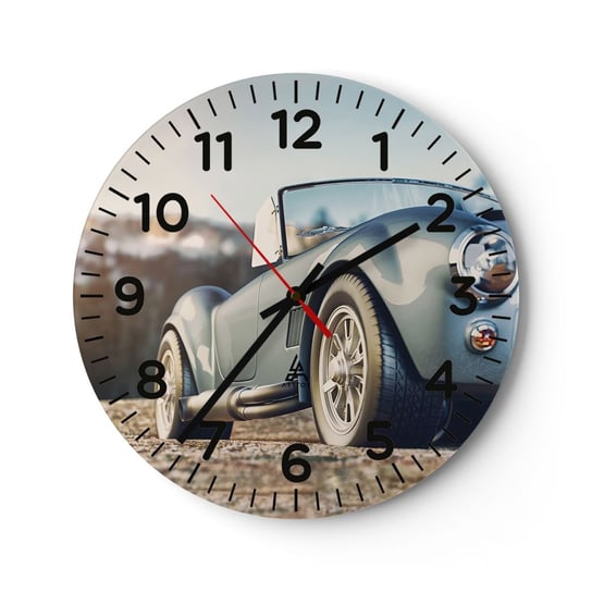 Zegar ścienny - Bo liczy się styl - 30x30cm - Samochód Kabriolet Podróż - Okrągły zegar ścienny - Nowoczeny Stylowy Zegar do salonu do kuchni - Cichy i Modny zegar ARTTOR