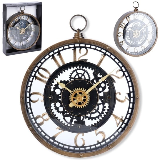 Zegar Ścienny Brązowy Dekoracyjny Ozdobny Wiszący Na Ścianę Koła Zębate 26,5 cm Vilde