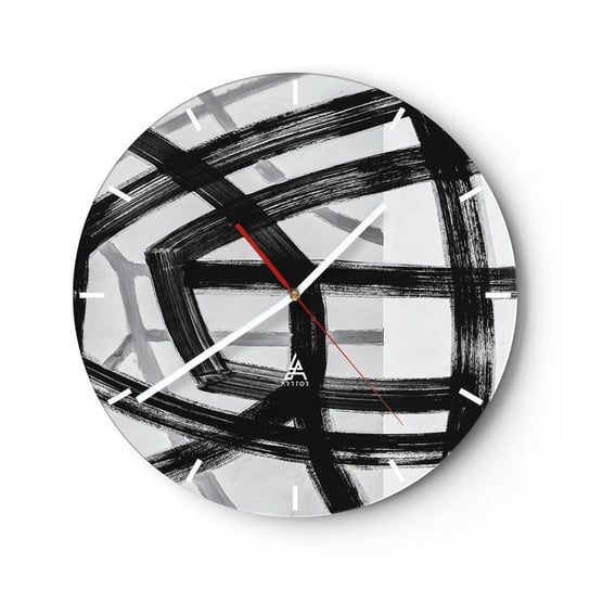 Zegar ścienny - Budowanie głębi - 30x30cm - Kreski Sztuka Nowoczesna - Okrągły zegar na szkle - Nowoczeny Stylowy Zegar do salonu do kuchni - Cichy i Modny zegar ARTTOR