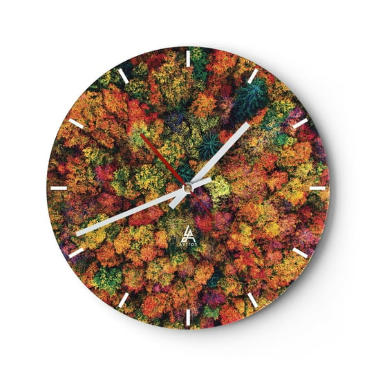 Zegar ścienny - Bukiet jesiennych drzew - 30x30cm - Krajobraz Las Drzewa - Okrągły zegar na szkle - Nowoczeny Stylowy Zegar do salonu do kuchni - Cichy i Modny zegar ARTTOR