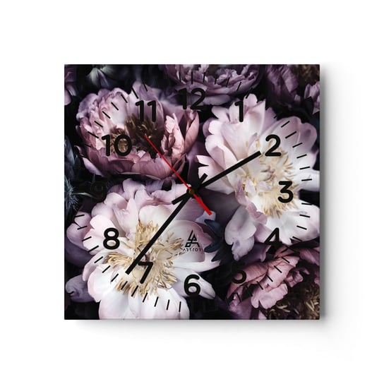 Zegar ścienny - Bukiet w dawnym stylu - 30x30cm - Piwonie Kwiaty Bukiet Kwiatów - Kwadratowy zegar ścienny - Nowoczeny Stylowy Zegar do salonu do kuchni - Cichy i Modny zegar ARTTOR