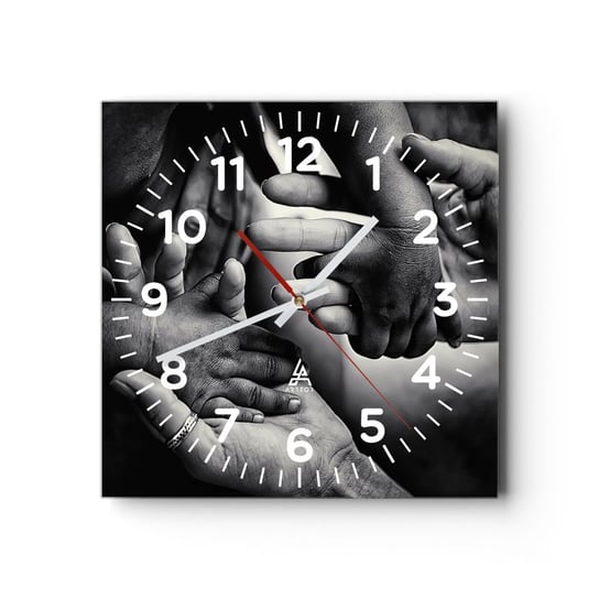 Zegar ścienny - Być człowiekiem - 30x30cm - Dłonie Ludzie Miłość - Kwadratowy zegar ścienny - Nowoczeny Stylowy Zegar do salonu do kuchni - Cichy i Modny zegar ARTTOR