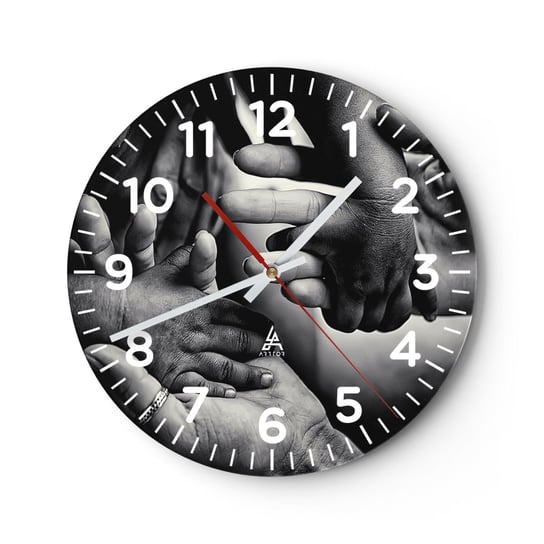 Zegar ścienny - Być człowiekiem - 30x30cm - Dłonie Ludzie Miłość - Okrągły zegar ścienny - Nowoczeny Stylowy Zegar do salonu do kuchni - Cichy i Modny zegar ARTTOR