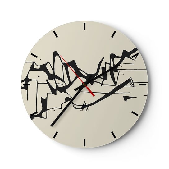 Zegar ścienny - Być może pejzaż - 30x30cm - Minimalizm Sztuka Kreska - Okrągły zegar na szkle - Nowoczeny Stylowy Zegar do salonu do kuchni - Cichy i Modny zegar ARTTOR