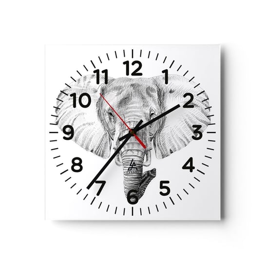Zegar ścienny - "Był sobie słoń, wielki jak - słoń" - 30x30cm - Zwierzęta Słoń Grafika - Kwadratowy zegar ścienny - Nowoczeny Stylowy Zegar do salonu do kuchni - Cichy i Modny zegar ARTTOR