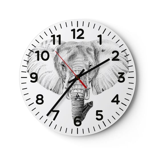 Zegar ścienny - "Był sobie słoń, wielki jak - słoń" - 30x30cm - Zwierzęta Słoń Grafika - Okrągły zegar ścienny - Nowoczeny Stylowy Zegar do salonu do kuchni - Cichy i Modny zegar ARTTOR