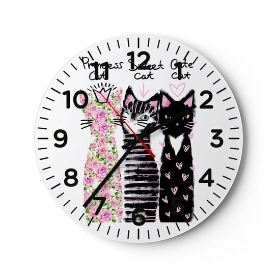 Zegar ścienny - Były sobie kotki trzy - 30x30cm - Dla Dzieci Kot Zwierzęta - Okrągły zegar ścienny - Nowoczeny Stylowy Zegar do salonu do kuchni - Cichy i Modny zegar ARTTOR