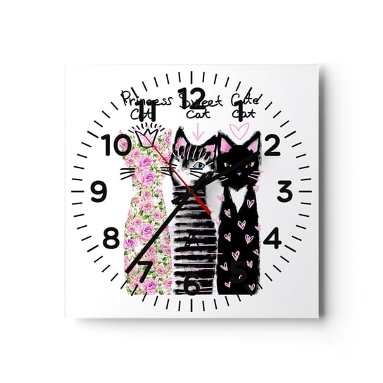 Zegar ścienny - Były sobie kotki trzy - 40x40cm - Dla Dzieci Kot Zwierzęta - Kwadratowy zegar szklany - Nowoczeny Stylowy Zegar do salonu do kuchni - Cichy i Modny zegar ARTTOR