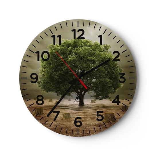 Zegar ścienny - Cała nadzieja - 40x40cm - Krajobraz Natura Drzewo - Okrągły zegar szklany - Nowoczeny Stylowy Zegar do salonu do kuchni - Cichy i Modny zegar ARTTOR