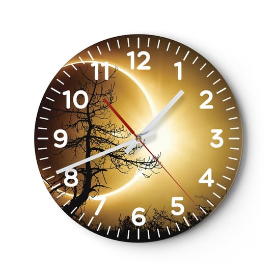 Zegar ścienny - Całkowite zaćmienie - 30x30cm - Zaćmienie Słońca Drzewo Krajobraz - Okrągły zegar ścienny - Nowoczeny Stylowy Zegar do salonu do kuchni - Cichy i Modny zegar ARTTOR