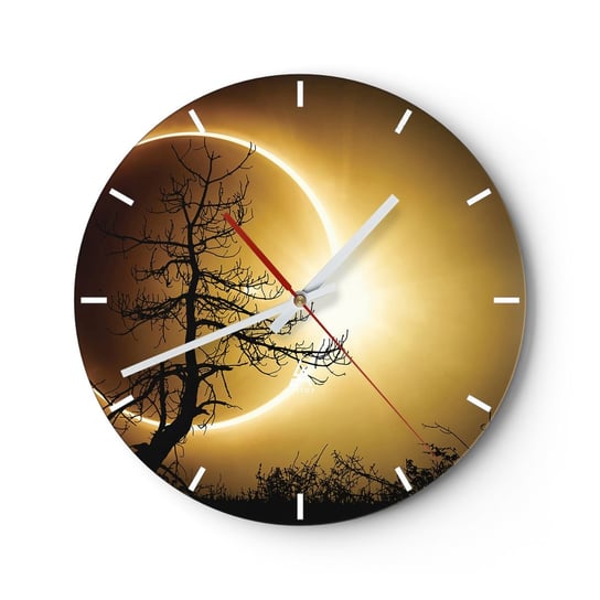 Zegar ścienny - Całkowite zaćmienie - 40x40cm - Zaćmienie Słońca Drzewo Krajobraz - Okrągły zegar ścienny - Nowoczeny Stylowy Zegar do salonu do kuchni - Cichy i Modny zegar ARTTOR