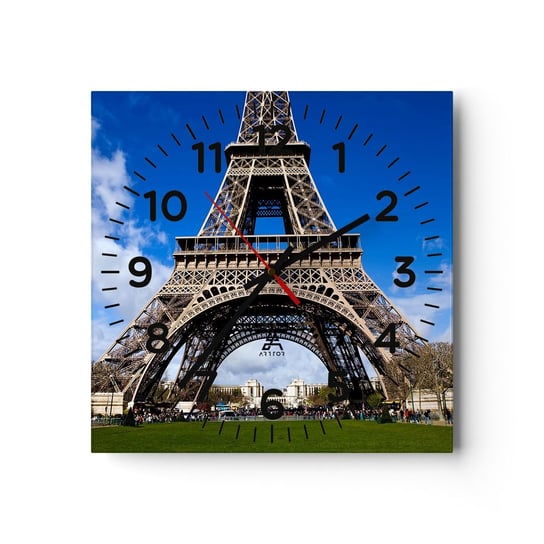 Zegar ścienny - Cały Paryż u jej stóp - 30x30cm - Wieża Eiffla Paryż Architektura - Kwadratowy zegar ścienny - Nowoczeny Stylowy Zegar do salonu do kuchni - Cichy i Modny zegar ARTTOR
