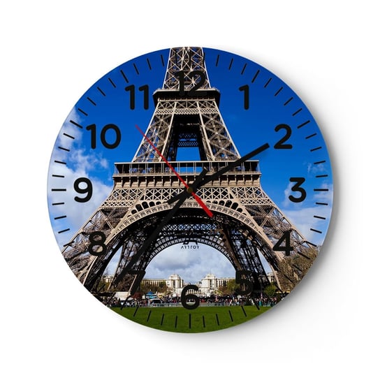 Zegar ścienny - Cały Paryż u jej stóp - 40x40cm - Wieża Eiffla Paryż Architektura - Okrągły zegar szklany - Nowoczeny Stylowy Zegar do salonu do kuchni - Cichy i Modny zegar ARTTOR