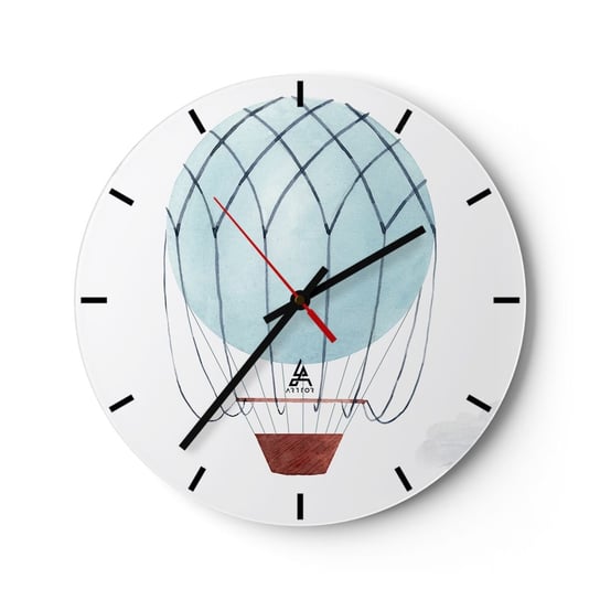 Zegar ścienny - Cały w chmurach - 30x30cm - Dziecięcy Balon Minimalizm - Okrągły zegar na szkle - Nowoczeny Stylowy Zegar do salonu do kuchni - Cichy i Modny zegar ARTTOR