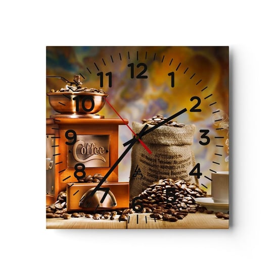 Zegar ścienny - Chrzęst ziaren, terkot młynka - 30x30cm - Gastronomia Kawa Młynek Do Kawy - Kwadratowy zegar ścienny - Nowoczeny Stylowy Zegar do salonu do kuchni - Cichy i Modny zegar ARTTOR