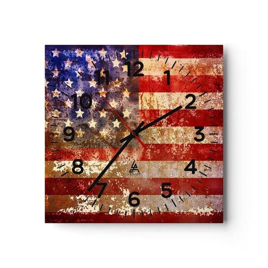 Zegar ścienny - Chwała nie przemija - 30x30cm - Ameryka Flaga Amerykańska Grafika - Kwadratowy zegar ścienny - Nowoczeny Stylowy Zegar do salonu do kuchni - Cichy i Modny zegar ARTTOR