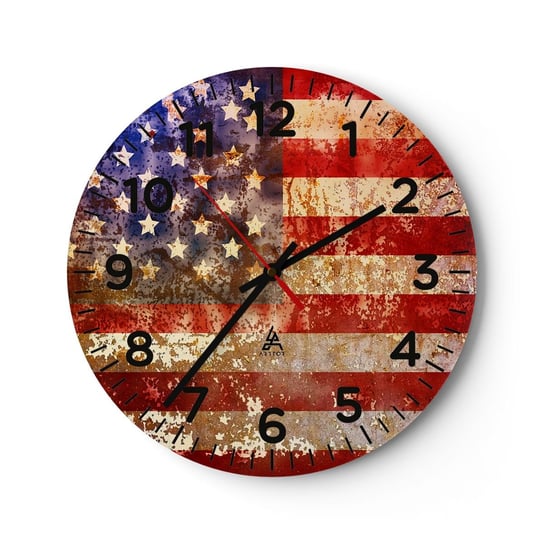 Zegar ścienny - Chwała nie przemija - 30x30cm - Ameryka Flaga Amerykańska Grafika - Okrągły zegar ścienny - Nowoczeny Stylowy Zegar do salonu do kuchni - Cichy i Modny zegar ARTTOR