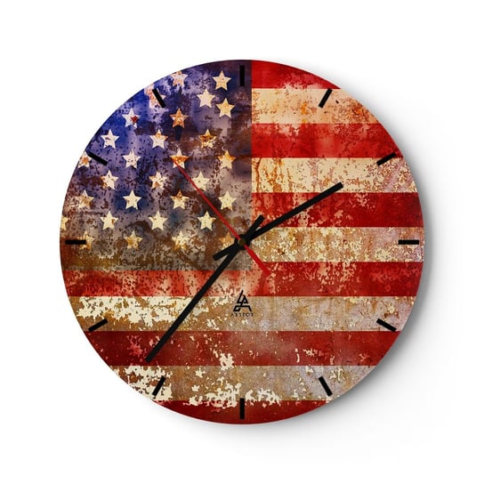 Zegar ścienny - Chwała nie przemija - 40x40cm - Ameryka Flaga Amerykańska Grafika - Okrągły zegar ścienny - Nowoczeny Stylowy Zegar do salonu do kuchni - Cichy i Modny zegar ARTTOR