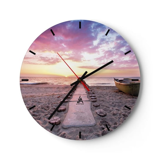 Zegar ścienny - Chwila głębokiego przeżycia - 40x40cm - Krajobraz Morze  Plaża - Okrągły zegar ścienny - Nowoczeny Stylowy Zegar do salonu do kuchni - Cichy i Modny zegar ARTTOR