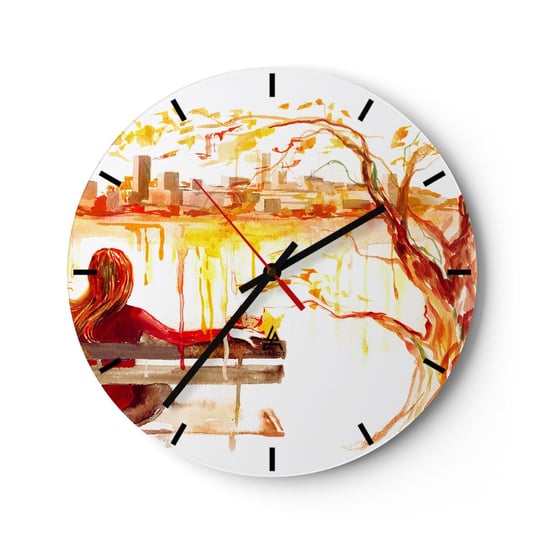 Zegar ścienny - Chwila zadumy - 30x30cm - Krajobraz Miasto Architektura - Okrągły zegar na szkle - Nowoczeny Stylowy Zegar do salonu do kuchni - Cichy i Modny zegar ARTTOR