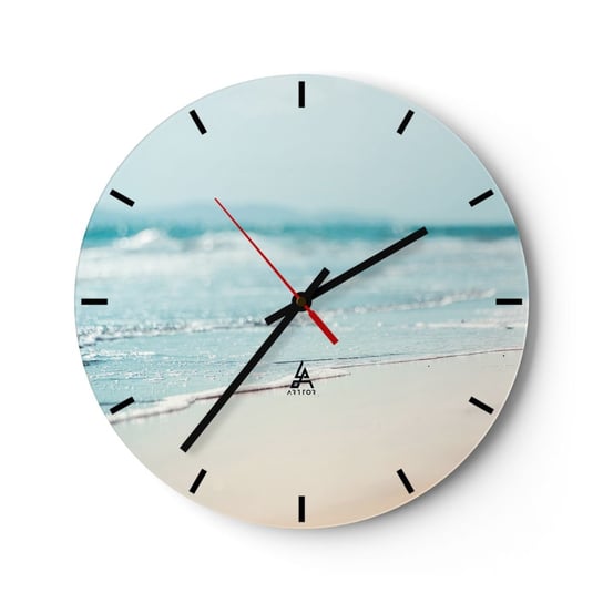 Zegar ścienny - Ciepło i szum - 30x30cm - Brzeg Morza Plaża Morze - Okrągły zegar na szkle - Nowoczeny Stylowy Zegar do salonu do kuchni - Cichy i Modny zegar ARTTOR