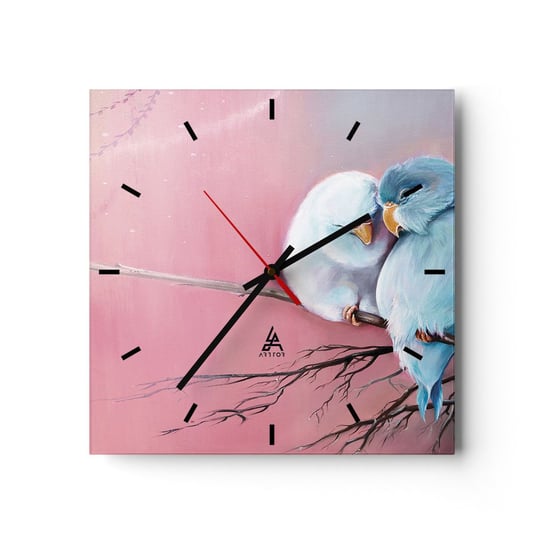 Zegar ścienny - Cóż tu dodać?… - 30x30cm - Ptaki Natura Sztuka - Kwadratowy zegar na szkle - Nowoczeny Stylowy Zegar do salonu do kuchni - Cichy i Modny zegar ARTTOR