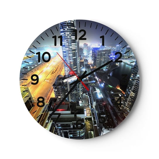 Zegar ścienny - Cud na pustyni - 30x30cm - Miasto Dubaj Architektura - Okrągły zegar ścienny - Nowoczeny Stylowy Zegar do salonu do kuchni - Cichy i Modny zegar ARTTOR