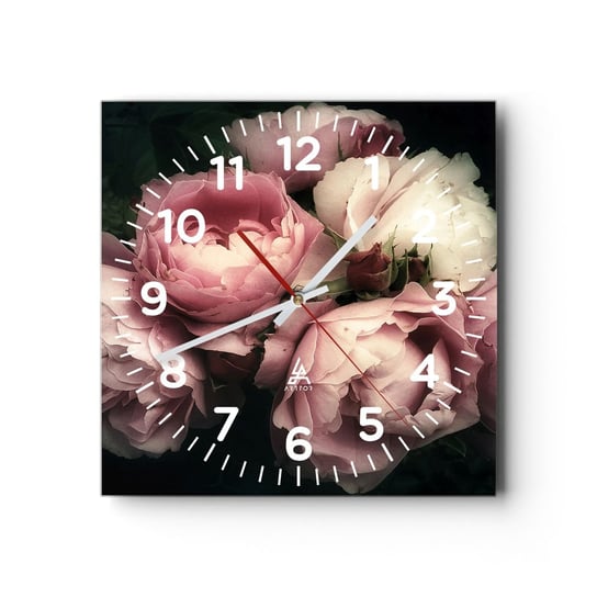Zegar ścienny - Czar belle epoque - 30x30cm - Kwiaty Piwonia Bukiet - Kwadratowy zegar ścienny - Nowoczeny Stylowy Zegar do salonu do kuchni - Cichy i Modny zegar ARTTOR