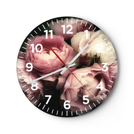 Zegar ścienny - Czar belle epoque - 40x40cm - Kwiaty Piwonia Bukiet - Okrągły zegar szklany - Nowoczeny Stylowy Zegar do salonu do kuchni - Cichy i Modny zegar ARTTOR