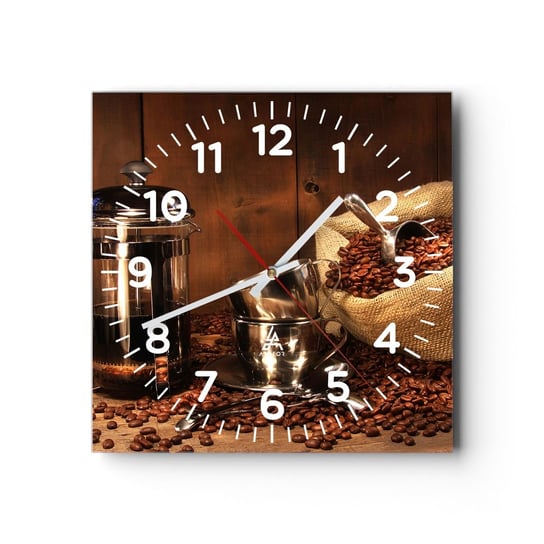 Zegar ścienny - Czar kawy - aromat i smak - 40x40cm - Gastronomia Kawa Dzbanek Do Kawy - Kwadratowy zegar szklany - Nowoczeny Stylowy Zegar do salonu do kuchni - Cichy i Modny zegar ARTTOR