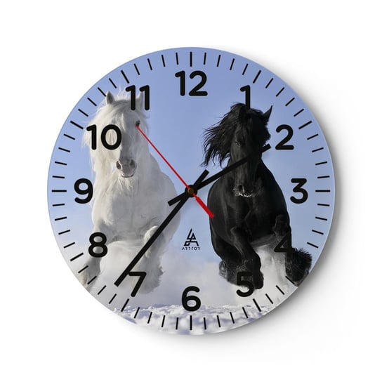 Zegar ścienny - Czarno-biały galop - 30x30cm - Zwierzęta Koń Zima - Okrągły zegar ścienny - Nowoczeny Stylowy Zegar do salonu do kuchni - Cichy i Modny zegar ARTTOR
