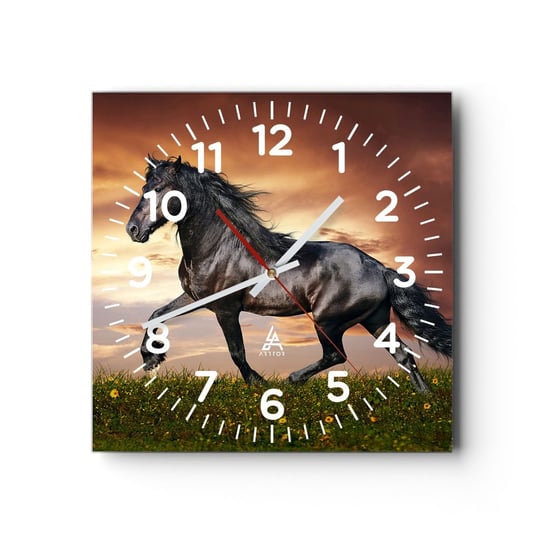 Zegar ścienny - Czarny książę - 30x30cm - Zwierzęta Koń Arabski Krajobraz - Kwadratowy zegar ścienny - Nowoczeny Stylowy Zegar do salonu do kuchni - Cichy i Modny zegar ARTTOR