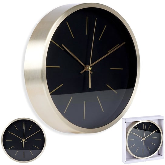 Zegar Ścienny Czarny Złoty Wiszący Na Ścianę Dekoracyjny Modny Okrągły 25 cm Vilde
