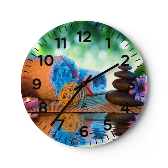Zegar ścienny - Czas dla ciała - 30x30cm - Spa Świeca Kultura Japonia - Okrągły zegar ścienny - Nowoczeny Stylowy Zegar do salonu do kuchni - Cichy i Modny zegar ARTTOR