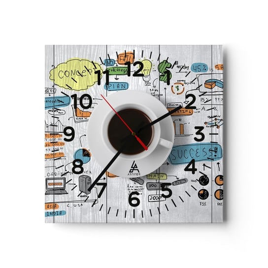 Zegar ścienny - Czas na przerwę - 30x30cm - Grafika Kawa Espresso - Kwadratowy zegar ścienny - Nowoczeny Stylowy Zegar do salonu do kuchni - Cichy i Modny zegar ARTTOR