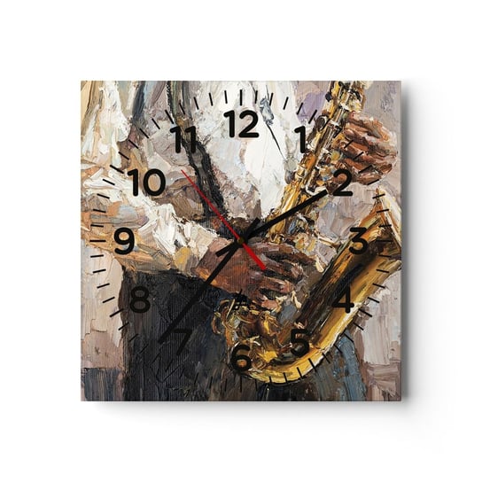 Zegar ścienny - Czas na solo - 30x30cm - Saksofon Muzyka Malarstwo - Kwadratowy zegar ścienny - Nowoczeny Stylowy Zegar do salonu do kuchni - Cichy i Modny zegar ARTTOR