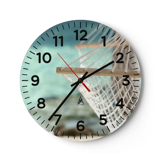 Zegar ścienny - Czas relaksu - 30x30cm - Hamak Plaża Podróże - Okrągły zegar ścienny - Nowoczeny Stylowy Zegar do salonu do kuchni - Cichy i Modny zegar ARTTOR