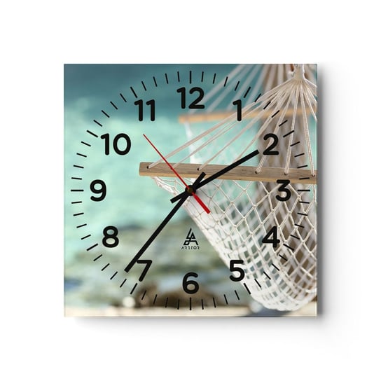Zegar ścienny - Czas relaksu - 40x40cm - Hamak Plaża Podróże - Kwadratowy zegar szklany - Nowoczeny Stylowy Zegar do salonu do kuchni - Cichy i Modny zegar ARTTOR